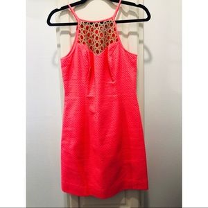 Hot Pink Lily Dress with Gold Neck Detail